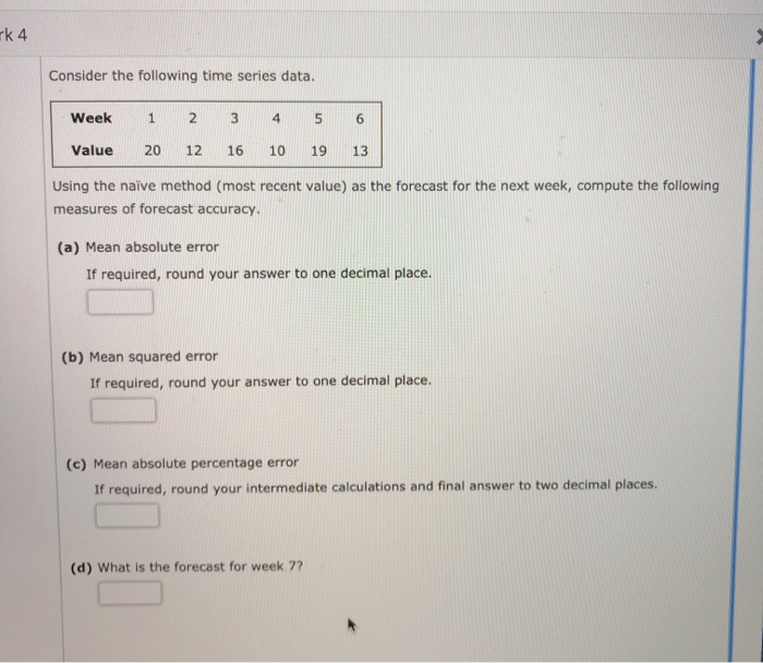 Solved rk 4 Consider the following time series data. 5 6 | Chegg.com