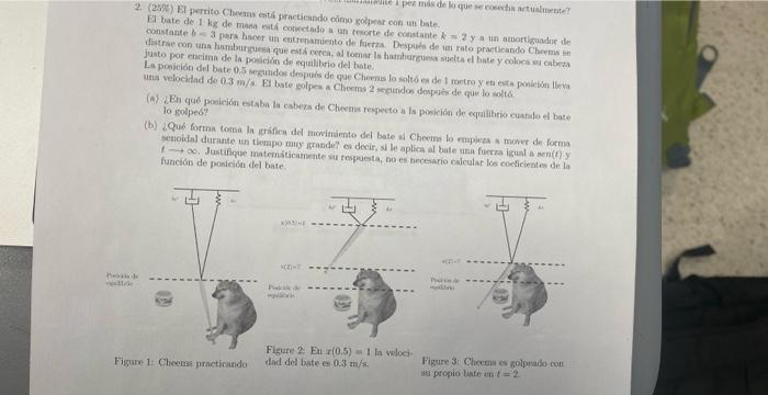 2. (25\%) BI perrito Chems entí practiendo oómo golpent con un bate. El bate de 1 kig de mana enth́ concetado a un cerorte de