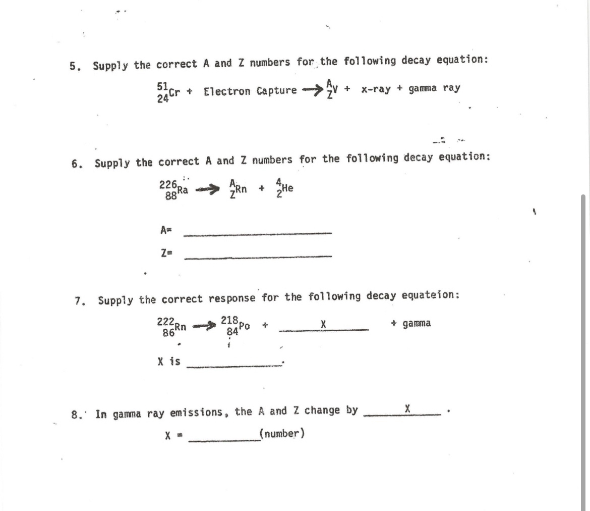 Solved Supply the correct A and Z ﻿numbers for the following | Chegg.com