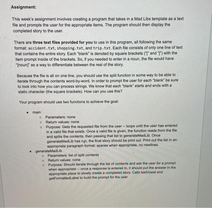 Solved Assignment: This week's assignment involves creating | Chegg.com