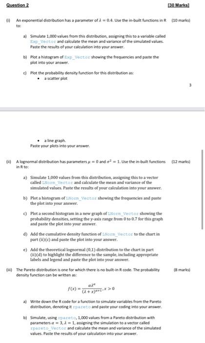 Solved Question 2 [30 Marks] (i) An exponential distribution | Chegg.com