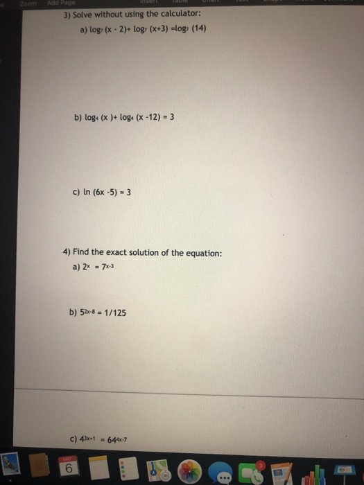 Solved Zoom Add Page 3) Solve without using the calculator: | Chegg.com