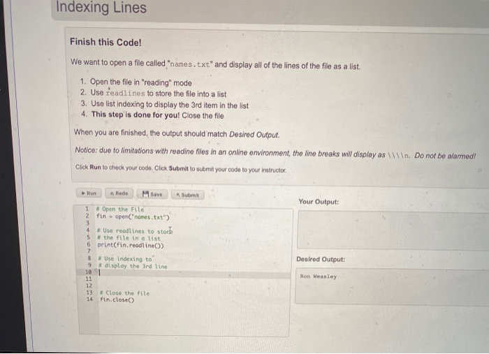 Solved Indexing Lines Finish this Code! We want to open a | Chegg.com