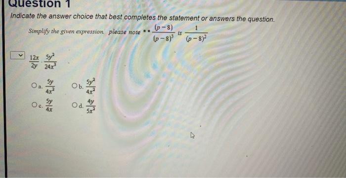 Solved Indicate the answer choice that best completes the | Chegg.com