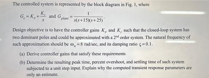 Solved The controlled system is represented by the block | Chegg.com