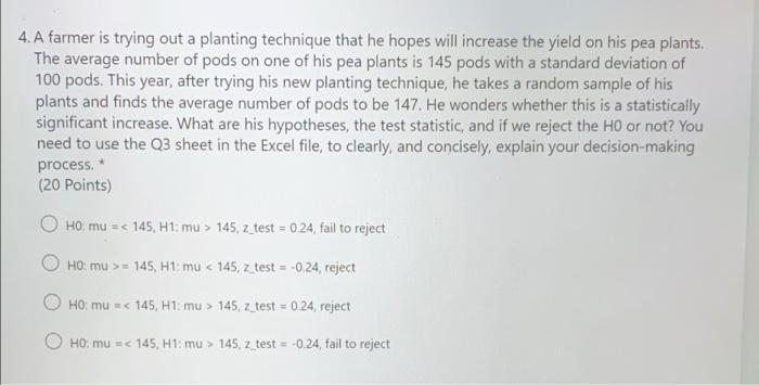 Solved 4. A farmer is trying out a planting technique that | Chegg.com