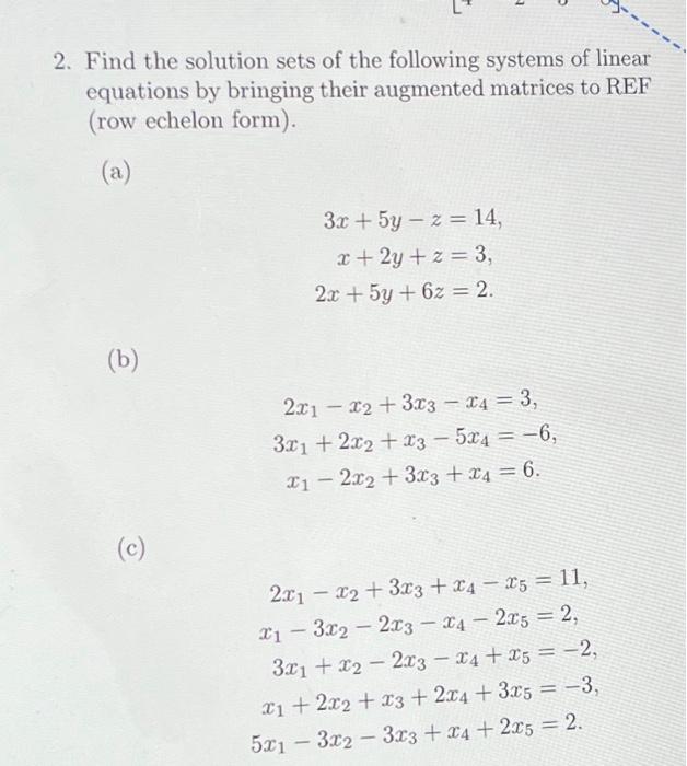 Solved 2. Find The Solution Sets Of The Following Systems Of | Chegg.com