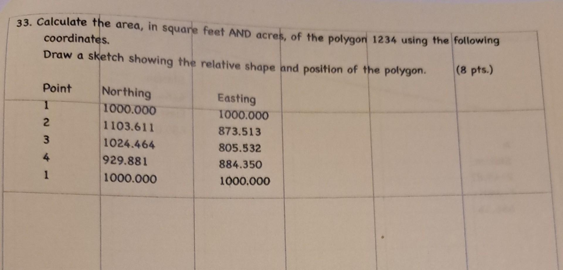 Solved 33. Calculate the area, in square feet AND acres, of | Chegg.com