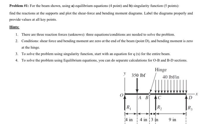 Solved Problem #1: For the beam shown, using a) equilibrium | Chegg.com