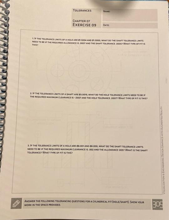 Solved TOLERANCES NAME CHAPTER 07 EXERCISE 09 DATE 1. IF THE | Chegg.com