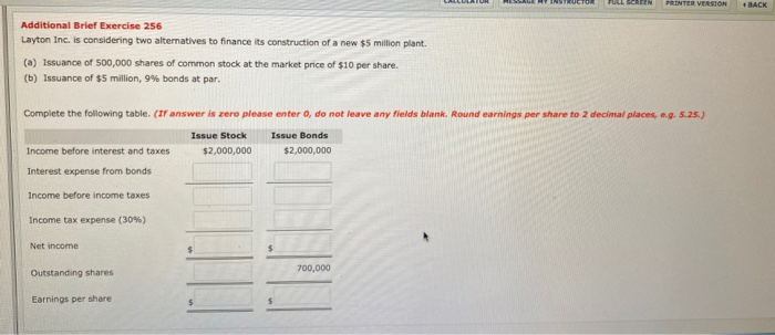 Solved PRINTER VERSION 4 BACK Additional Brief Exercise 256 | Chegg.com