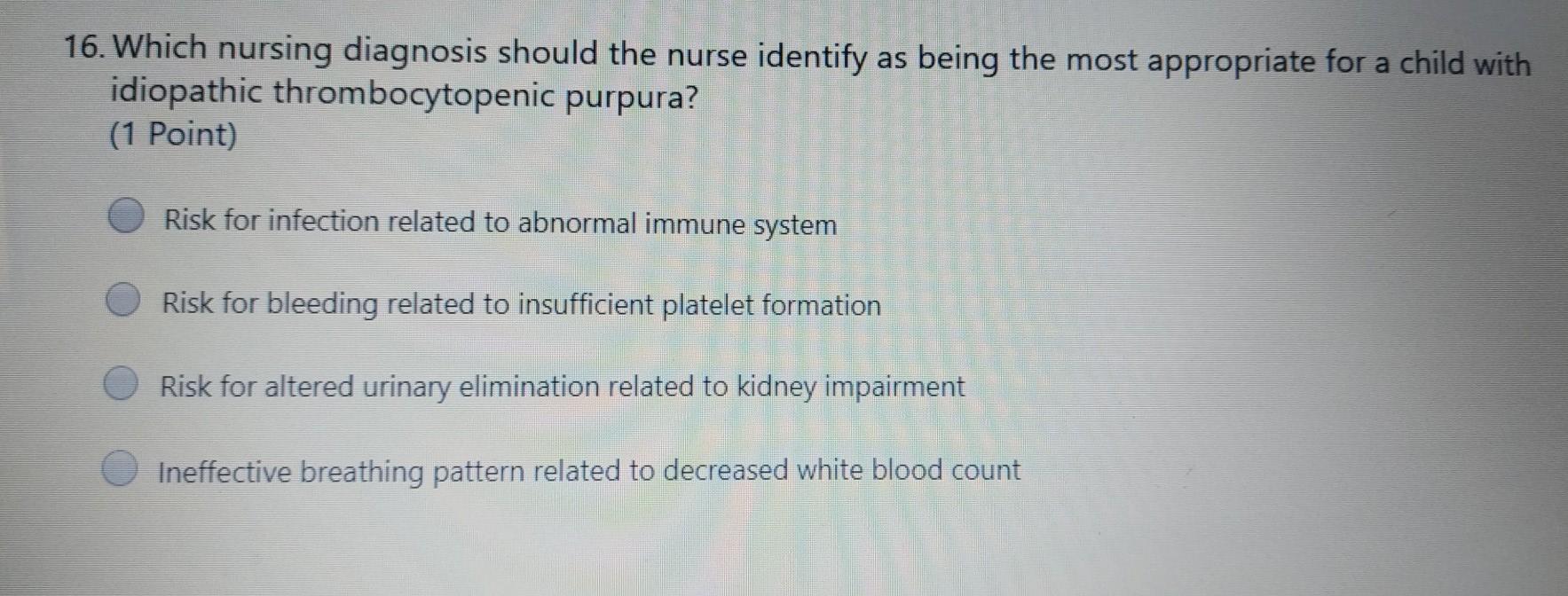 Solved 16. Which nursing diagnosis should the nurse identify | Chegg.com