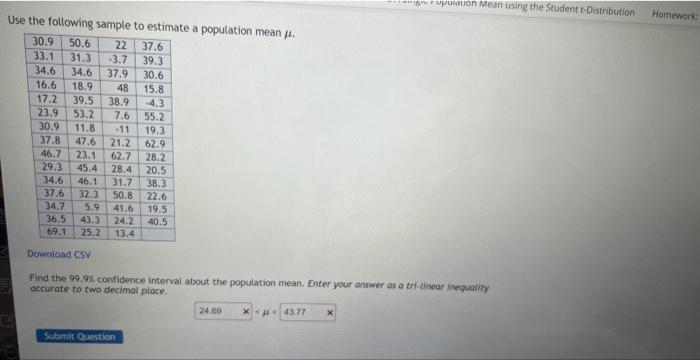 Solved Use the following sample to estimate a population | Chegg.com