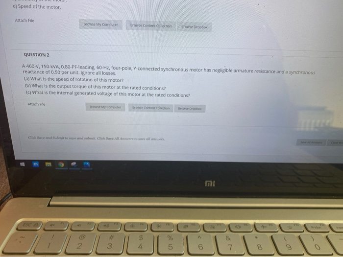 Solved e) Speed of the motor Attach File Browse My Computer | Chegg.com