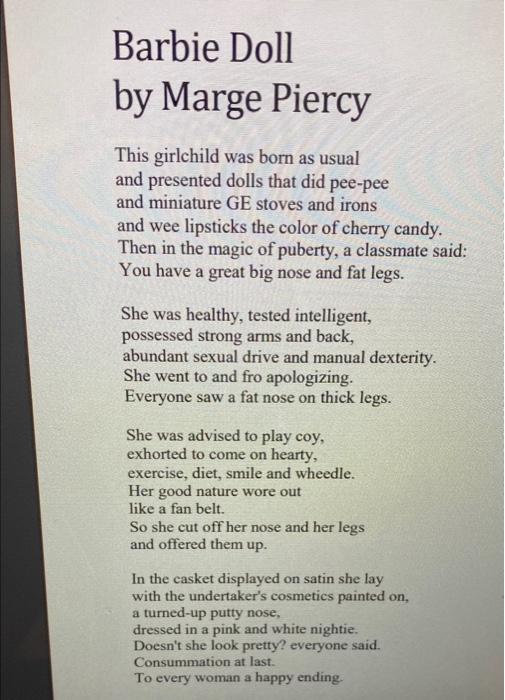 Barbie Doll Barbie Doll Poem By Marge Piercy