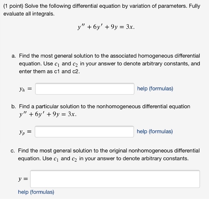 Solved (1 point) Solve the following differential equation | Chegg.com