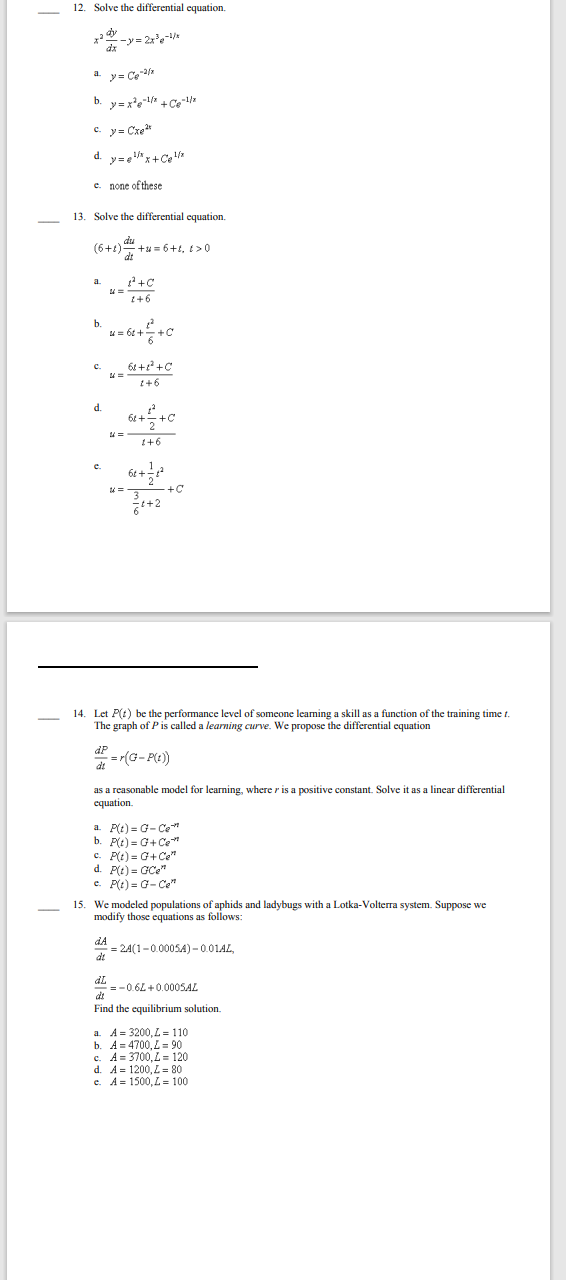 Solved 12. Solve the differential equation dy -y=2x- dx a. | Chegg.com