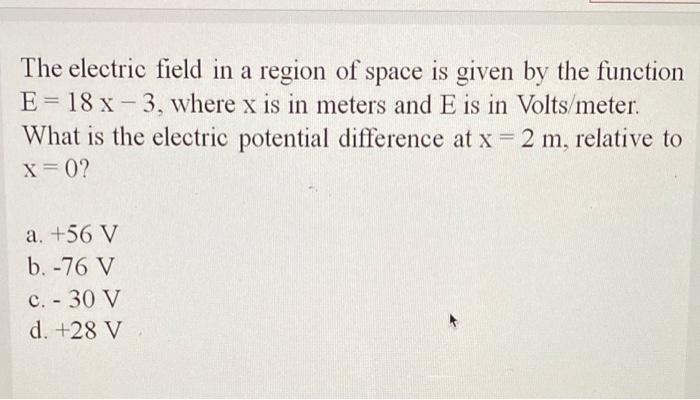 Solved The electric field in a region of space is given by | Chegg.com