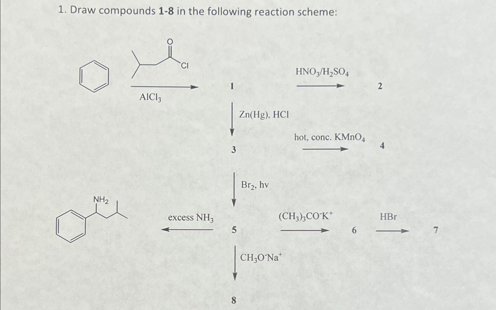 Solved Draw compounds 1-8 ﻿in the following reaction | Chegg.com
