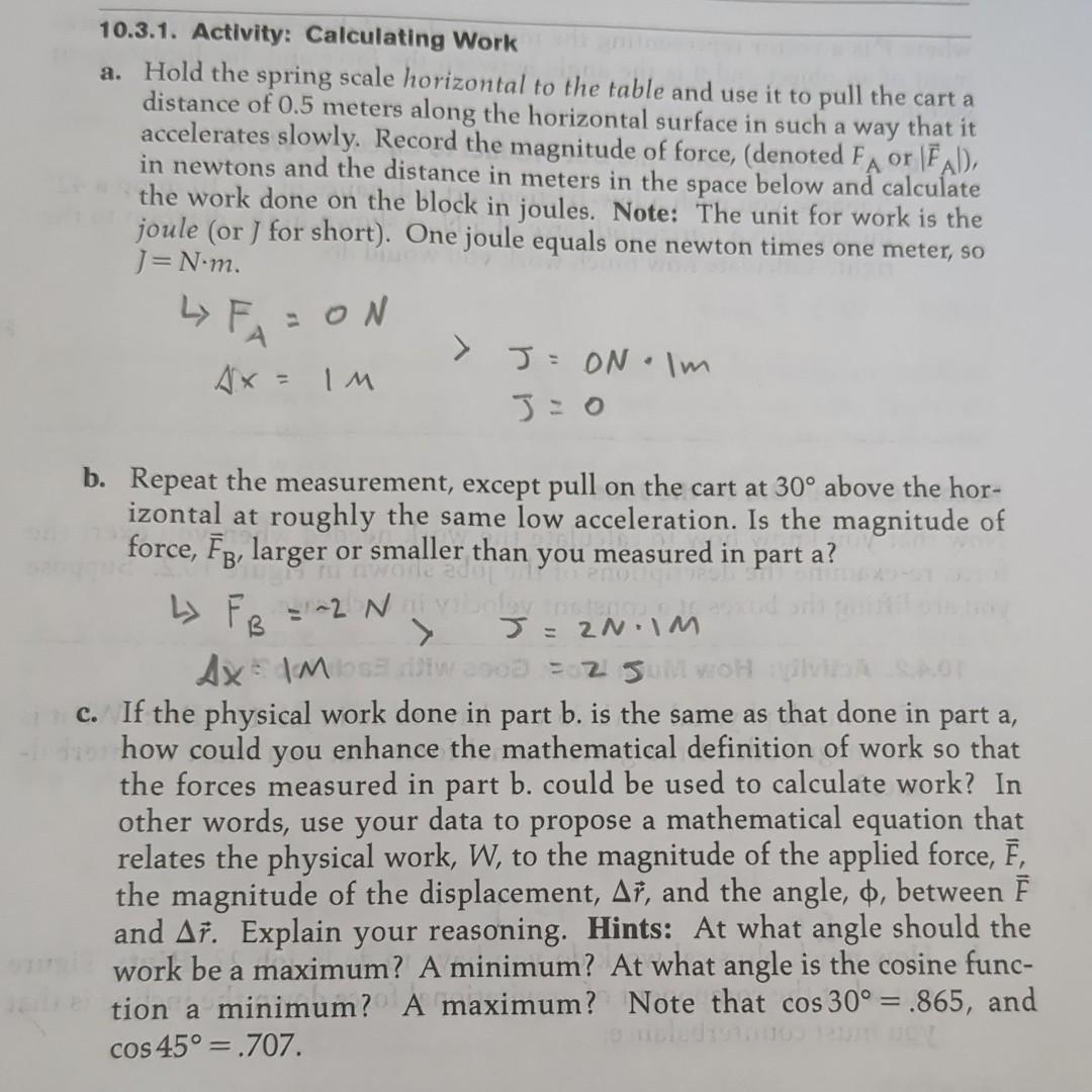 Solved 10.3.1. Activity: Calculating Work a. Hold the spring | Chegg.com