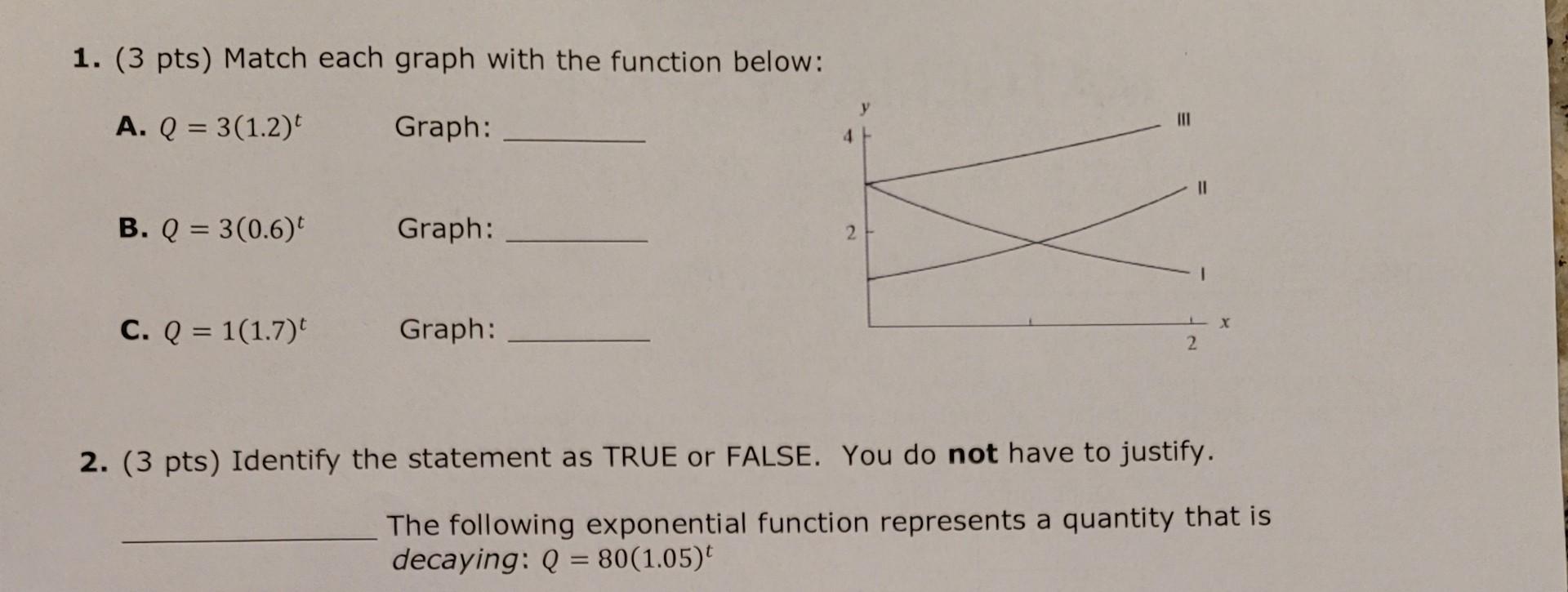 Solved 1. (3 pts) Match each graph with the function below: | Chegg.com