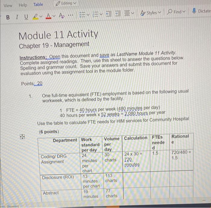 Solved View Help Table \& Editing y Module 11 Activity | Chegg.com