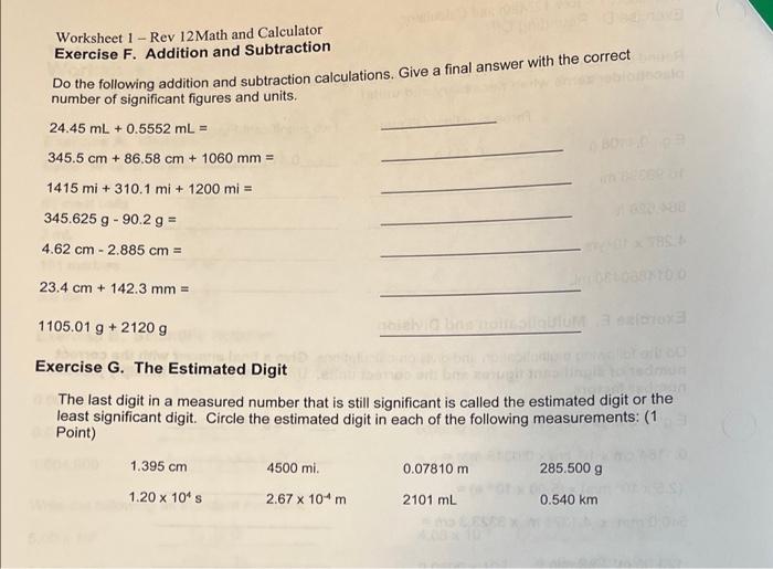 Solved Worksheet 1 - Rev 12 Math and Calculator Exercise F. | Chegg.com