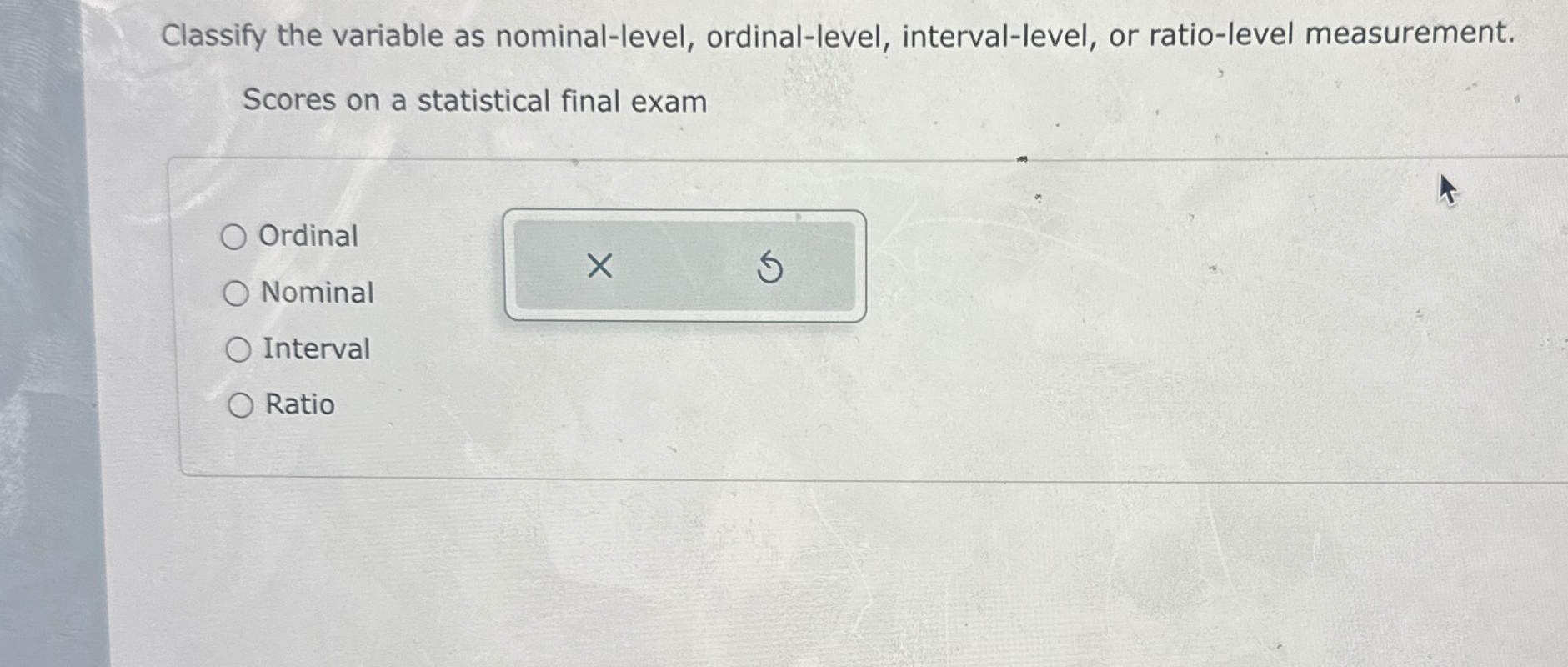 Classify the variable as nominallevel,