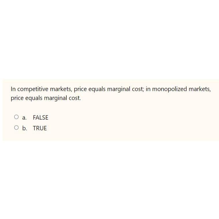 Solved In competitive markets, price equals marginal cost;
