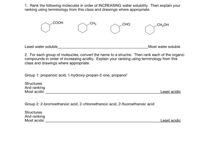 Solved 1. Rank the following molecules in order of | Chegg.com