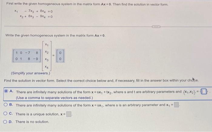 Solved First write the given homogeneous system in the | Chegg.com