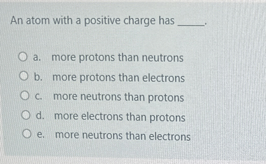 Solved An atom with a positive charge hasa. ﻿more protons | Chegg.com