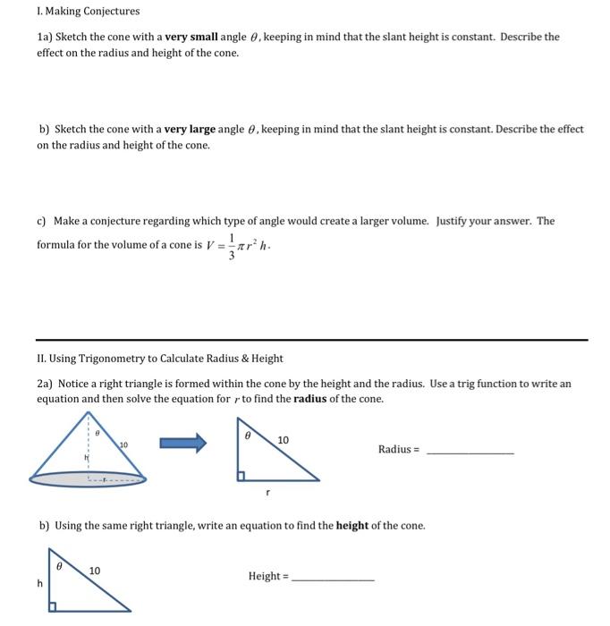 Solved 1. Making Conjectures 1a) Sketch the cone with a very | Chegg.com