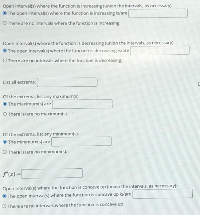 Solved Open Interval(s) where the function is increasing | Chegg.com