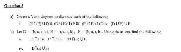 Solved Question 5 A Create A Venn Diagram To Illustrate Chegg Com