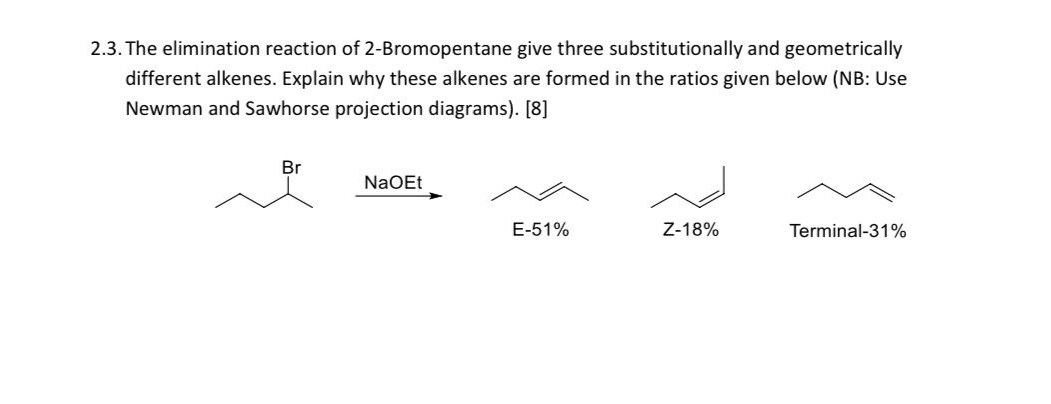 Solved 2.3. ﻿The elimination reaction of 2-Bromopentane give | Chegg.com