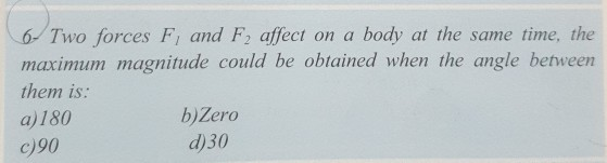 Solved Q : Two forces F1 and F2 affect on a body at the same | Chegg.com