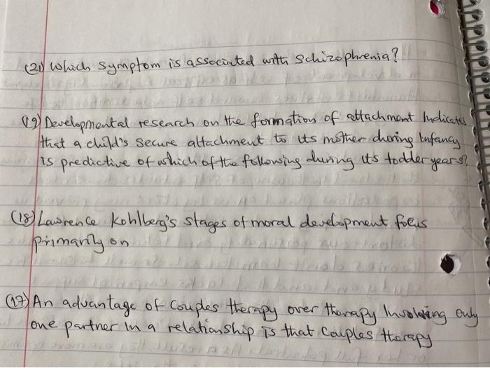 Solved 2 Which Symptom Is Associated With Schizophrenia Chegg