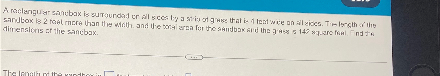 Solved A rectangular sandbox is surrounded on all sides by a | Chegg.com