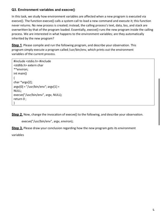 Solved Q3. Environment variables and execve() In this task, | Chegg.com