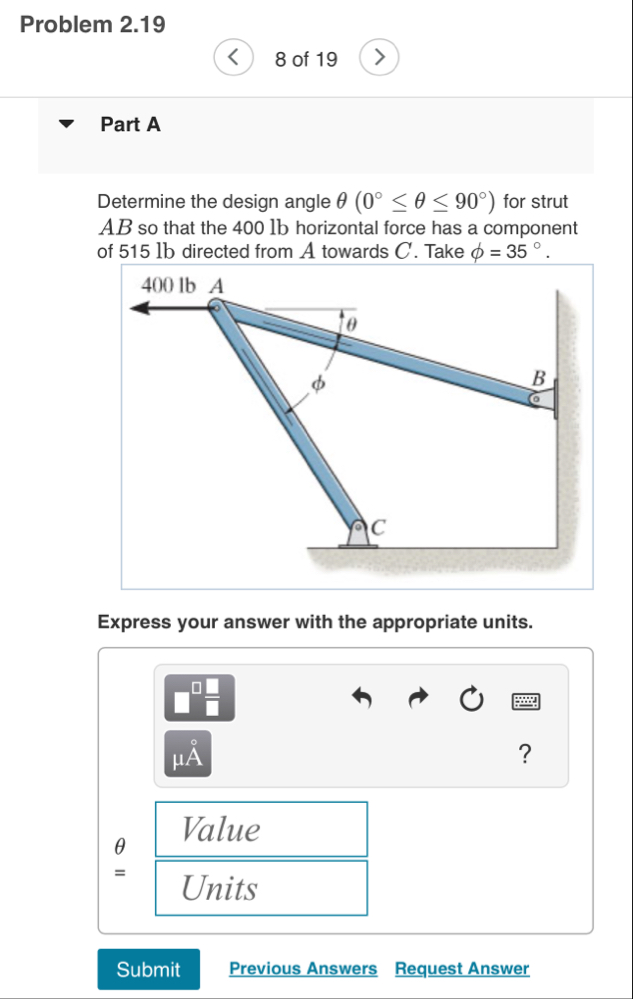 Solved Problem 2.198 ﻿of 19Part ADetermine the design angle | Chegg.com