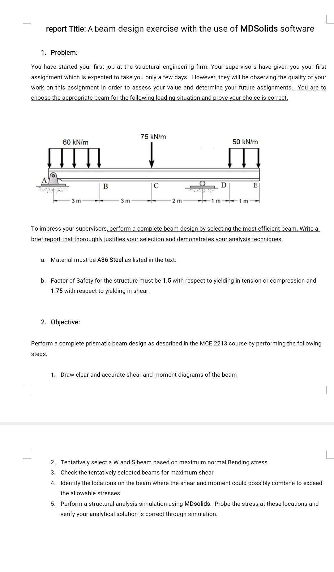 report Title: A beam design exercise with the use of | Chegg.com