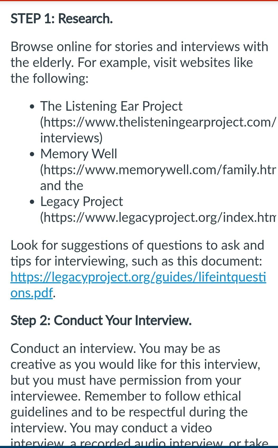 Solved Step 2: Conduct Your Interview. Conduct an interview. | Chegg.com