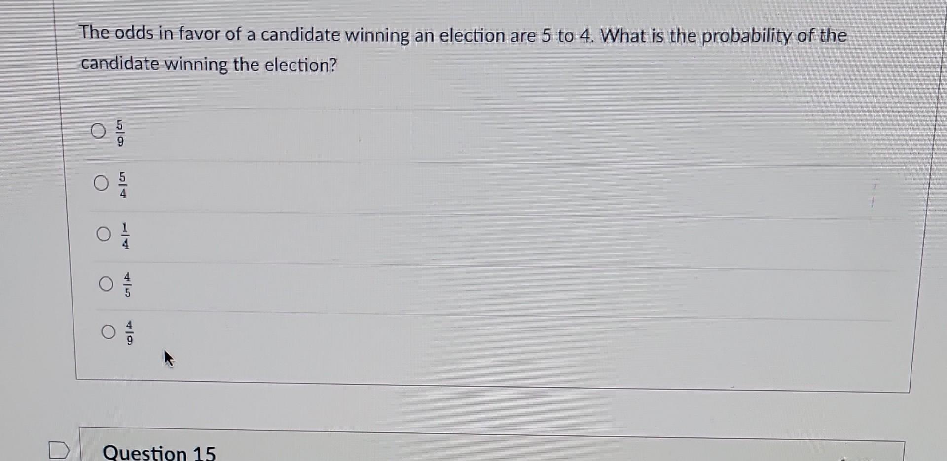 Solved The Odds In Favor Of A Candidate Winning An Election | Chegg.com