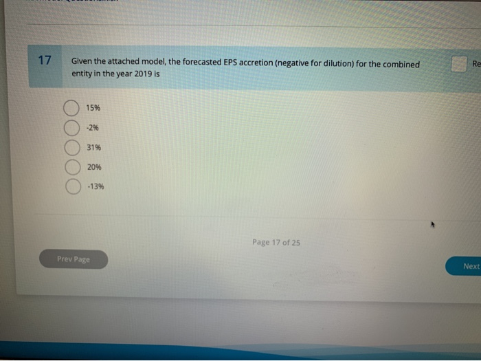 17 Given the attached model, the forecasted EPS