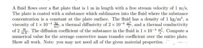 Solved A fluid flows over a flat plate that is 1 m in length | Chegg.com