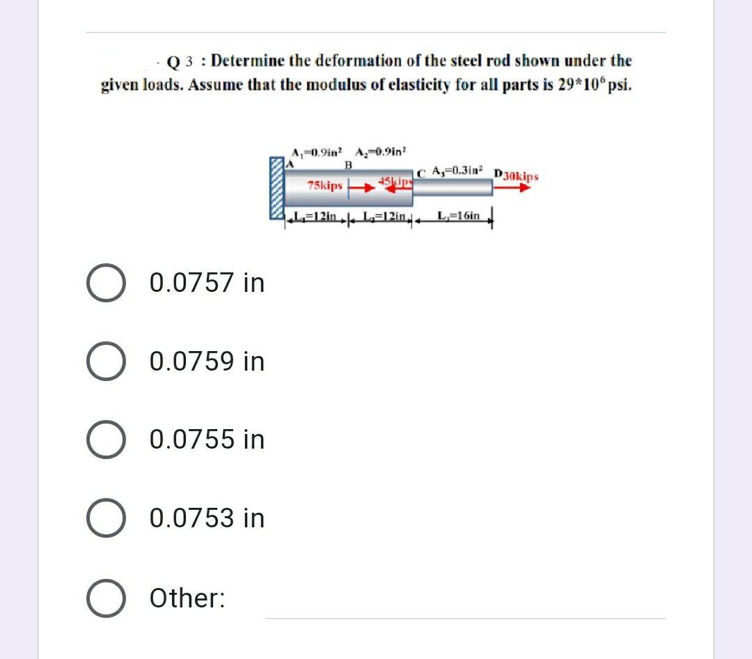 Solved Q3 : Determine the deformation of the steel rod shown | Chegg.com