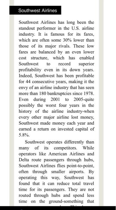 Solved Southwest Airlines Southwest Airlines Has Long Been | Chegg.Com