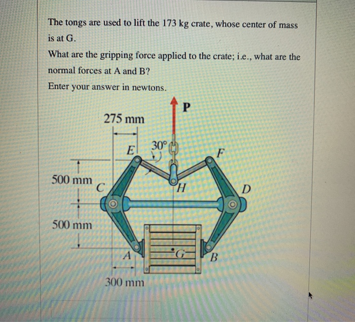 Solved The tongs are used to lift the 173 kg crate, whose