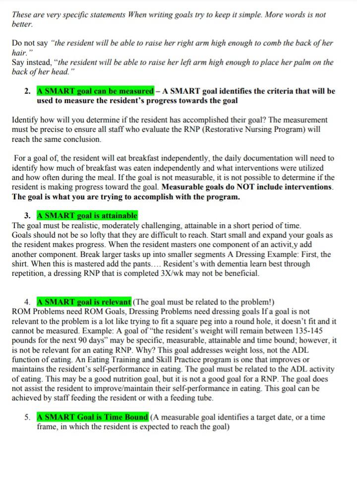 CARE PLANS & SMART GOALS Part 1 A restorative Care